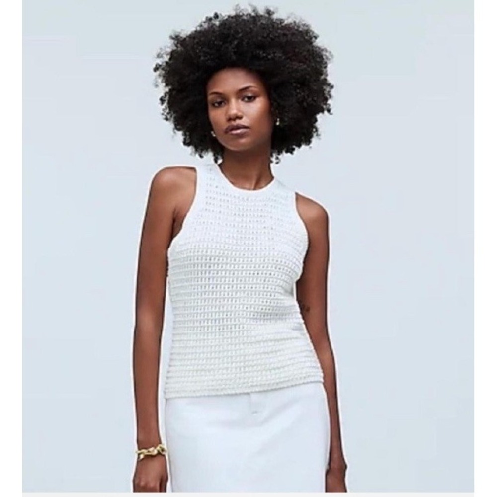 Madewell Crochet-Knit Sleeveless Crewneck Sweater Tank Women's Size XXS Ivory